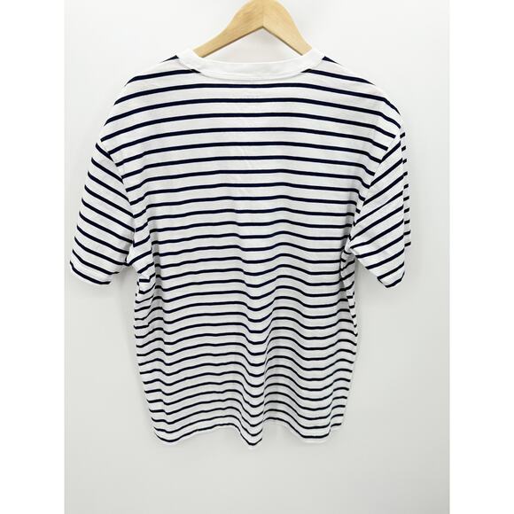 Gap Blue White Stripe Standard T T-shirt Pocket Organic Cotton Women's Large - Picture 2 of 6